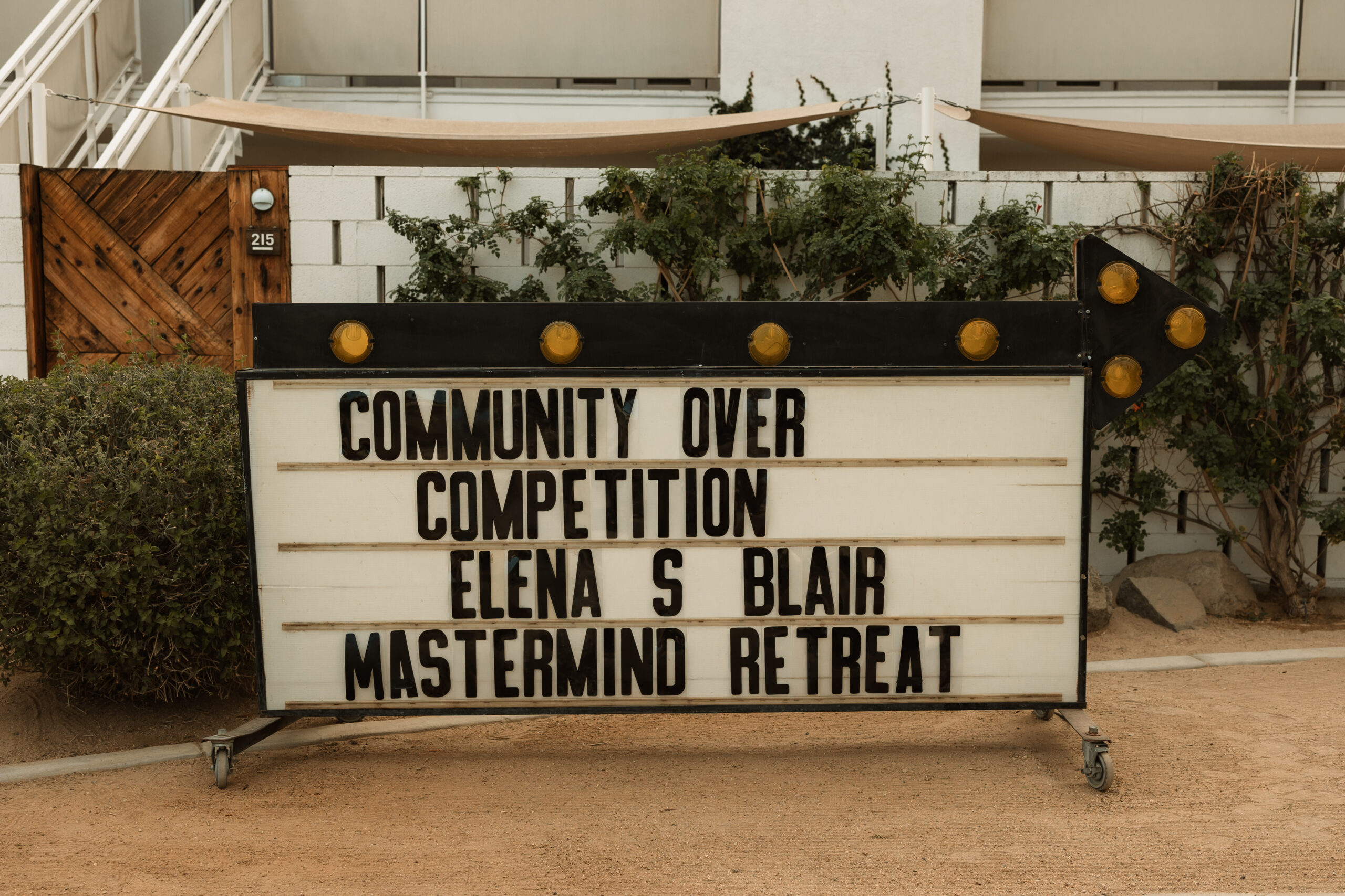 Elena S Blair Mastermind Retreat sign at Ace Hotel in Palm Springs