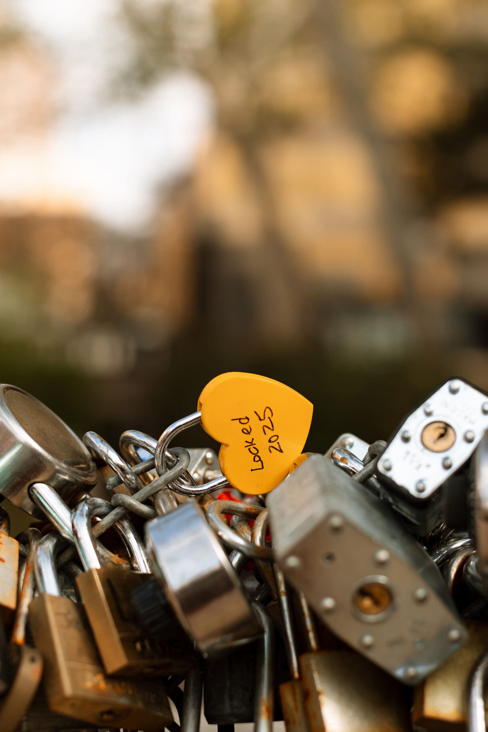 yellow lock on san antonio bridge